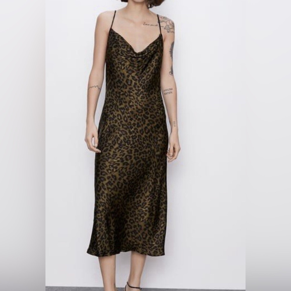 Zara Slip Leopard Print Dress- MIDI- Size M